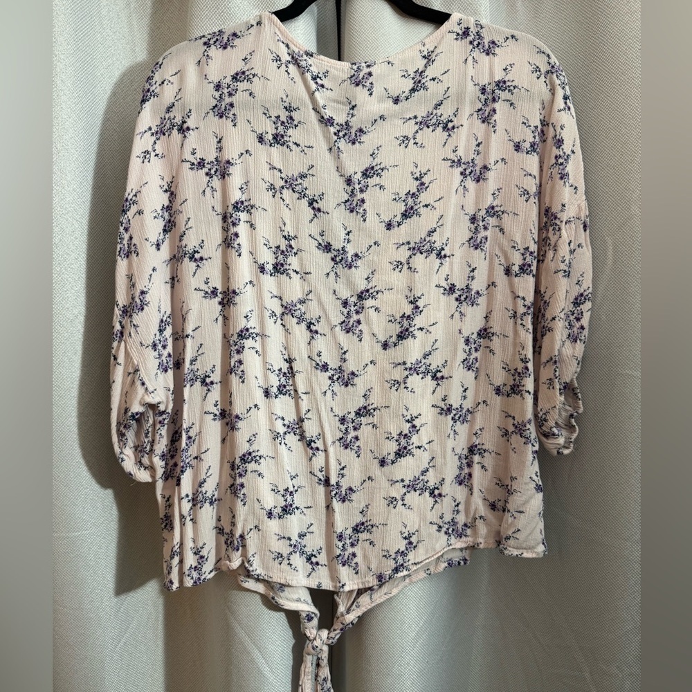 Floral Tie Front Blouse Size 3X | Boho Button Front Top - Picture 2 of 6